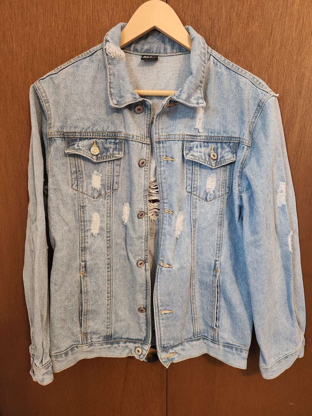 Light Blue Distressed Denim Jacket - Women